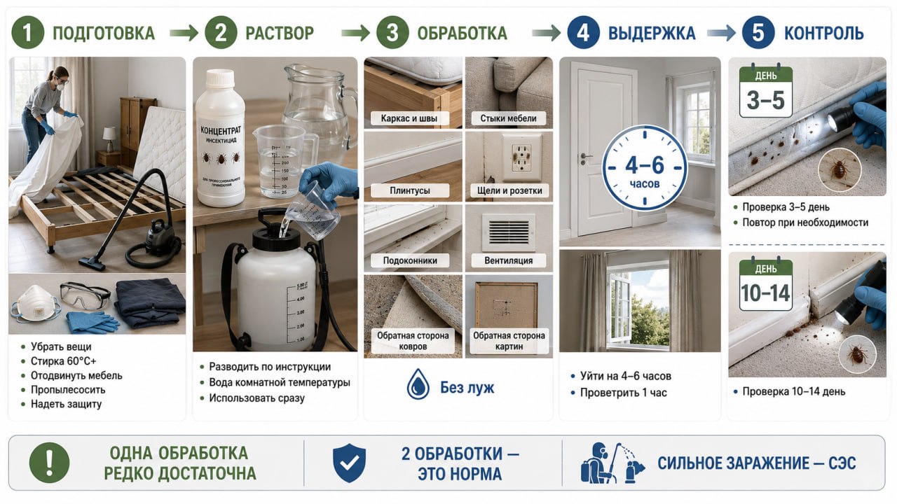 Пошаговая инструкция по обработке от клопов